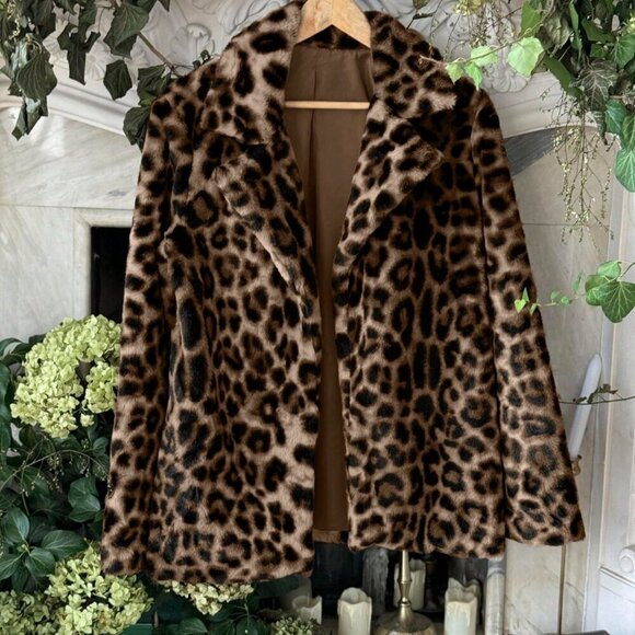Brown Casual Women's Leopard Print Faux Fur Coat jacket - Picture 8 of 11